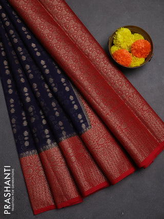 Semi chiniya silk saree navy blue and red with allover thread & zari woven buttas and woven border