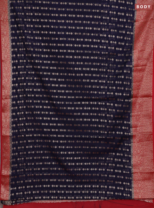Semi chiniya silk saree navy blue and red with allover thread & zari woven buttas and woven border