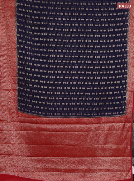 Semi chiniya silk saree navy blue and red with allover thread & zari woven buttas and woven border