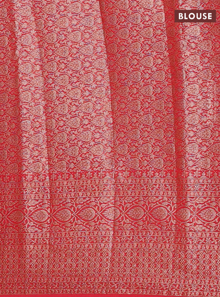 Semi chiniya silk saree navy blue and red with allover thread & zari woven buttas and woven border