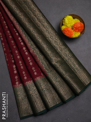 Semi chiniya silk saree deep maroon and bottle green with allover thread & zari woven buttas and woven border