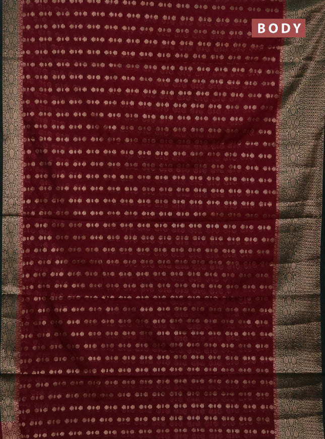 Semi chiniya silk saree deep maroon and bottle green with allover thread & zari woven buttas and woven border