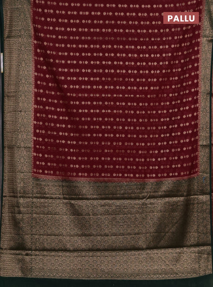 Semi chiniya silk saree deep maroon and bottle green with allover thread & zari woven buttas and woven border