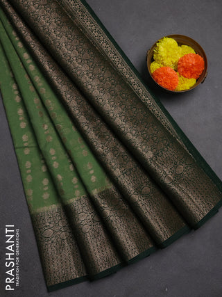 Semi chiniya silk saree pastel green and bottle green with allover thread & zari woven buttas and woven border