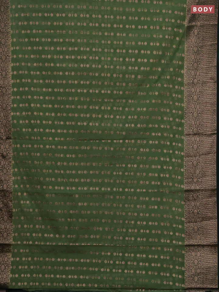 Semi chiniya silk saree pastel green and bottle green with allover thread & zari woven buttas and woven border