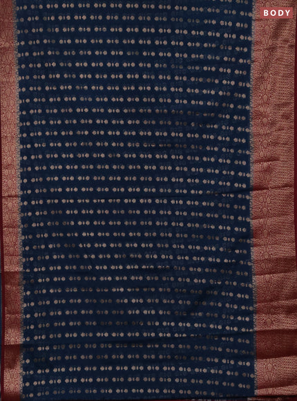 Semi chiniya silk saree peacock blue and wine shade with allover thread & zari woven buttas and woven border
