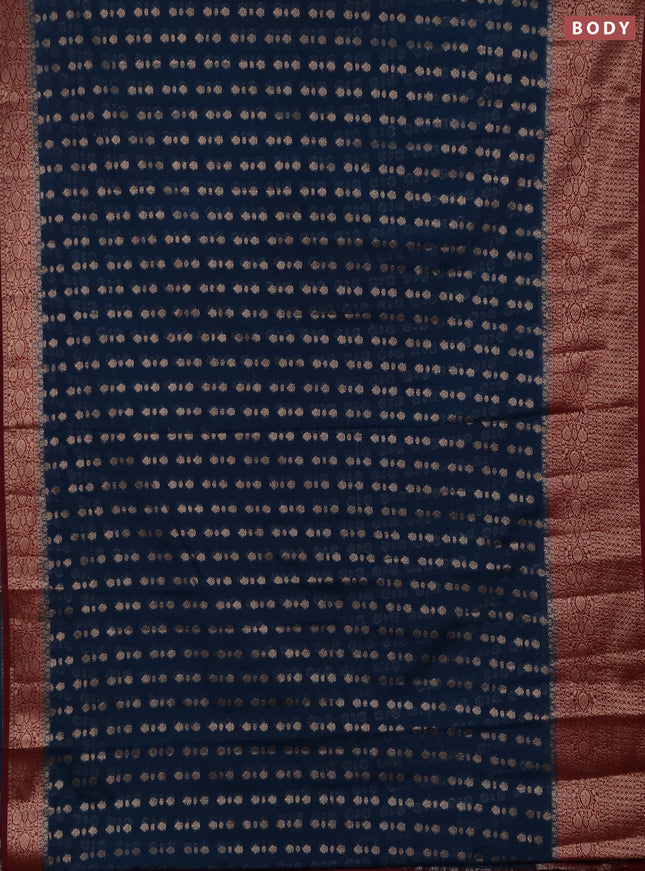 Semi chiniya silk saree peacock blue and wine shade with allover thread & zari woven buttas and woven border