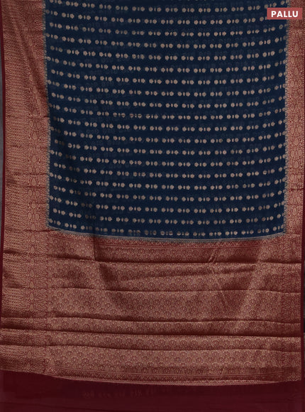 Semi chiniya silk saree peacock blue and wine shade with allover thread & zari woven buttas and woven border