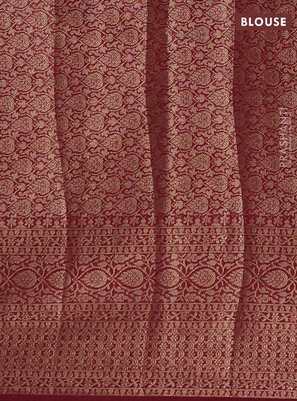 Semi chiniya silk saree peacock blue and wine shade with allover thread & zari woven buttas and woven border
