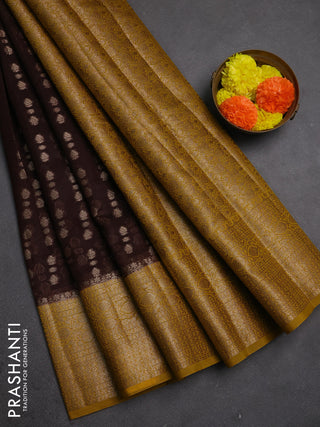 Semi chiniya silk saree coffee brown and dark mustard with allover thread & zari woven buttas and woven border