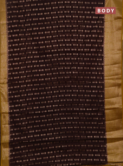 Semi chiniya silk saree coffee brown and dark mustard with allover thread & zari woven buttas and woven border