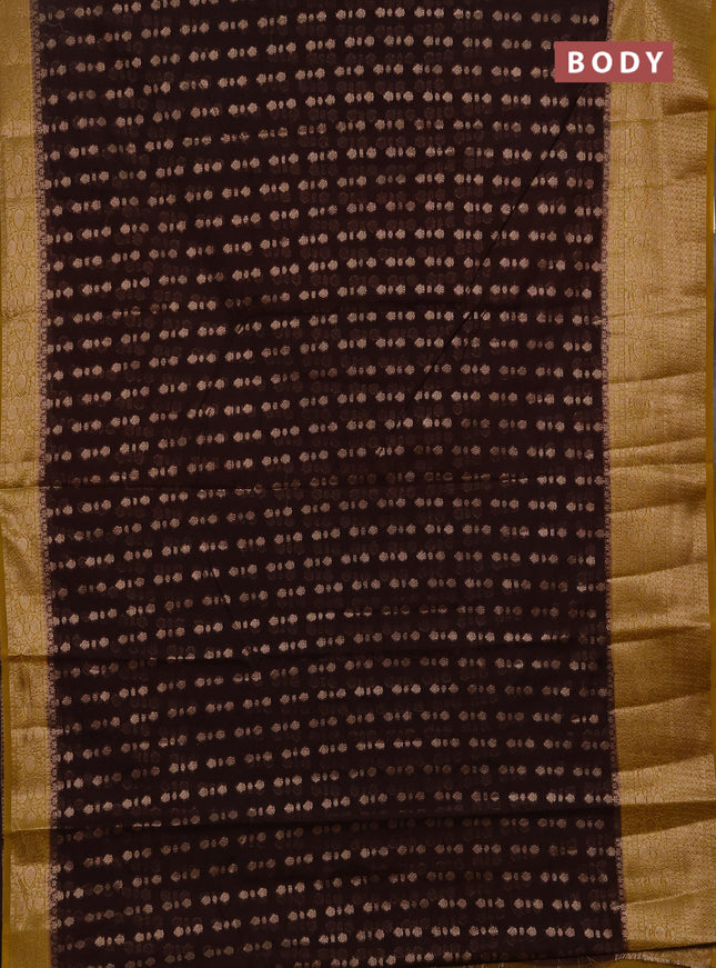 Semi chiniya silk saree coffee brown and dark mustard with allover thread & zari woven buttas and woven border