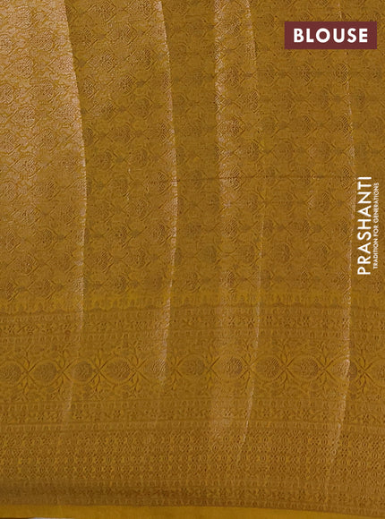 Semi chiniya silk saree coffee brown and dark mustard with allover thread & zari woven buttas and woven border