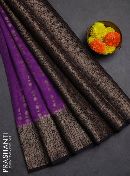 Semi chiniya silk saree dark lavender and black with allover thread & zari woven buttas and woven border