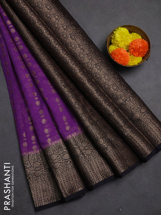 Semi chiniya silk saree dark lavender and black with allover thread & zari woven buttas and woven border