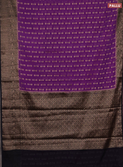 Semi chiniya silk saree dark lavender and black with allover thread & zari woven buttas and woven border