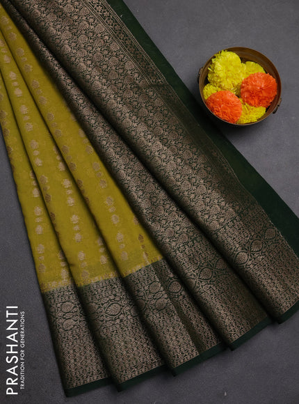 Semi chiniya silk saree mehendi green and bottle green with allover thread & zari woven buttas and woven border
