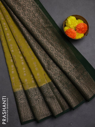 Semi chiniya silk saree mehendi green and bottle green with allover thread & zari woven buttas and woven border