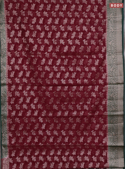 Semi chiniya silk saree wine shade and bottle green with allover thread & zari woven buttas and woven border