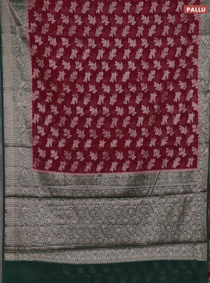 Semi chiniya silk saree wine shade and bottle green with allover thread & zari woven buttas and woven border
