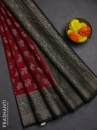 Semi chiniya silk saree red and bottle green with allover thread & zari woven buttas and woven border