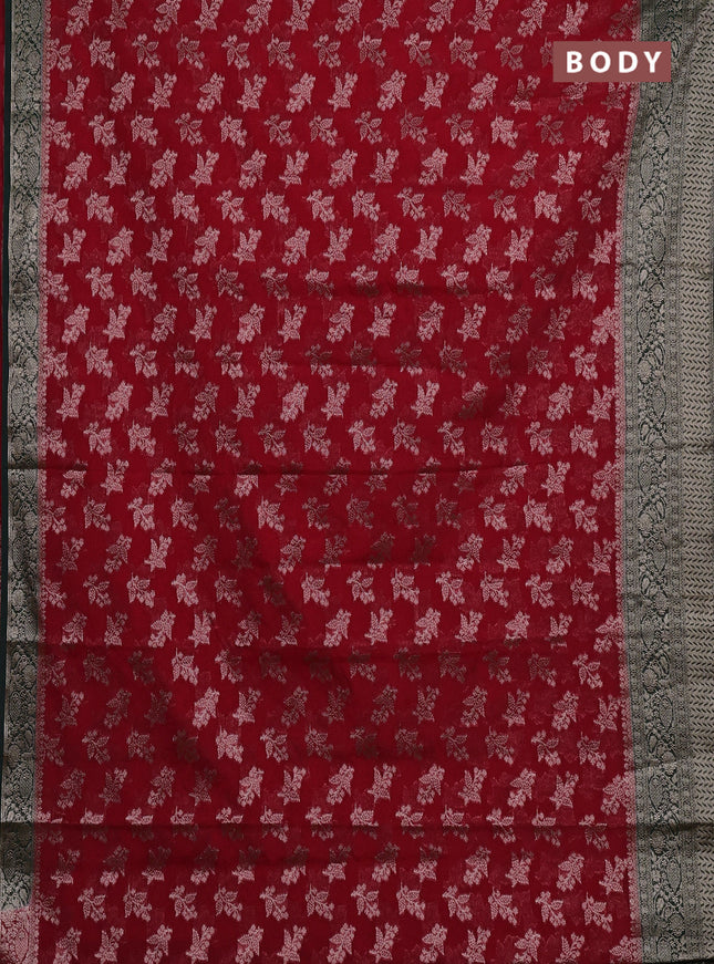 Semi chiniya silk saree red and bottle green with allover thread & zari woven buttas and woven border