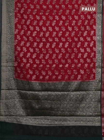 Semi chiniya silk saree red and bottle green with allover thread & zari woven buttas and woven border