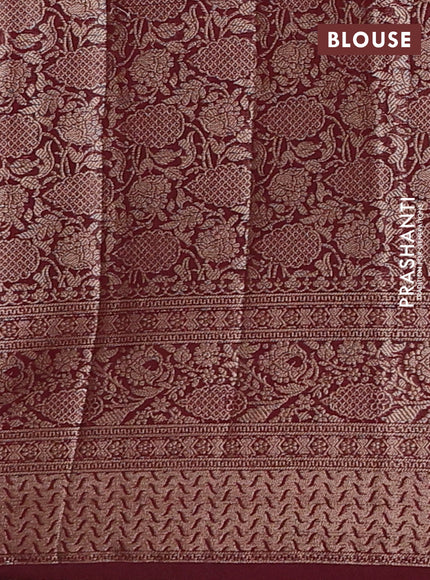 Semi chiniya silk saree dark peach and wine shade with allover thread & zari woven buttas and woven border