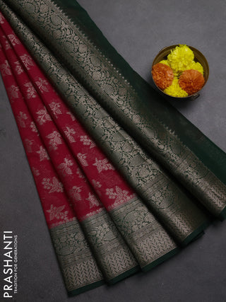 Semi chiniya silk saree pink and bottle green with allover thread & zari woven buttas and woven border
