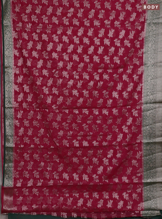 Semi chiniya silk saree pink and bottle green with allover thread & zari woven buttas and woven border