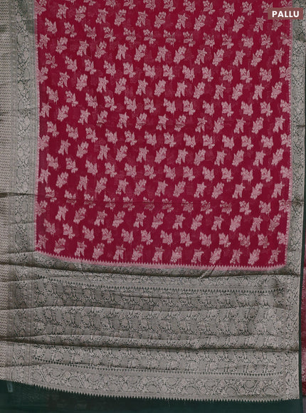 Semi chiniya silk saree pink and bottle green with allover thread & zari woven buttas and woven border