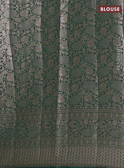 Semi chiniya silk saree pink and bottle green with allover thread & zari woven buttas and woven border