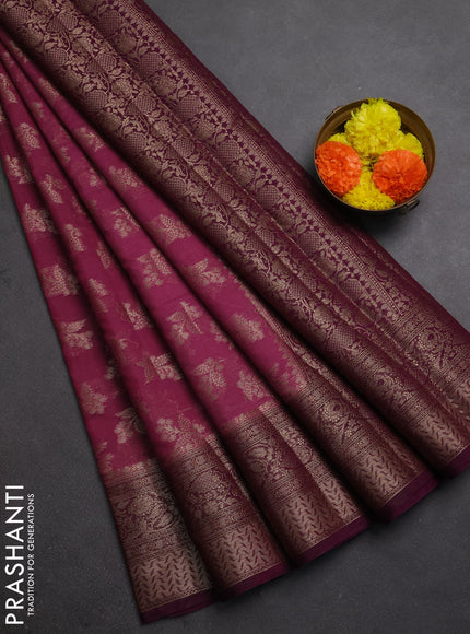 Semi chiniya silk saree mauve pink and wine shade with allover thread & zari woven buttas and woven border
