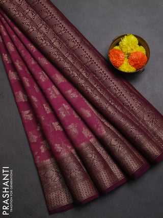 Semi chiniya silk saree mauve pink and wine shade with allover thread & zari woven buttas and woven border