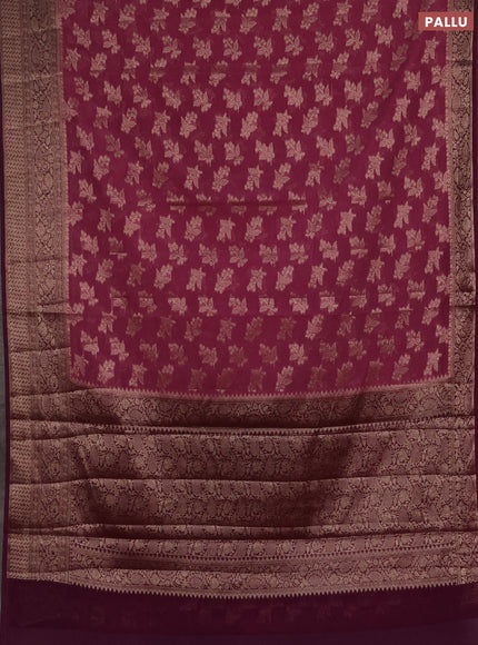 Semi chiniya silk saree mauve pink and wine shade with allover thread & zari woven buttas and woven border