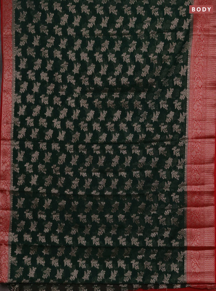 Semi chiniya silk saree bottle green and red with allover thread & zari woven buttas and woven border