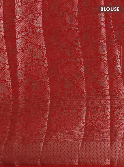 Semi chiniya silk saree bottle green and red with allover thread & zari woven buttas and woven border