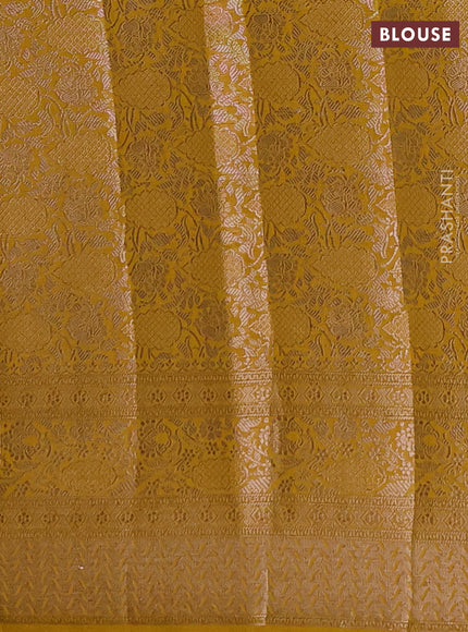 Semi chiniya silk saree coffee brown and dark mustard with allover thread & zari woven buttas and woven border