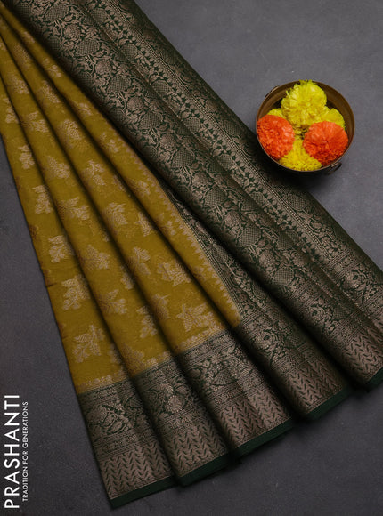 Semi chiniya silk saree mehendi green and bottle green with allover thread & zari woven buttas and woven border