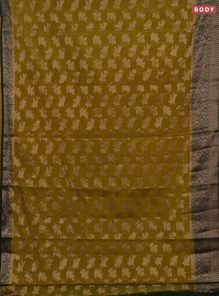 Semi chiniya silk saree mehendi green and bottle green with allover thread & zari woven buttas and woven border