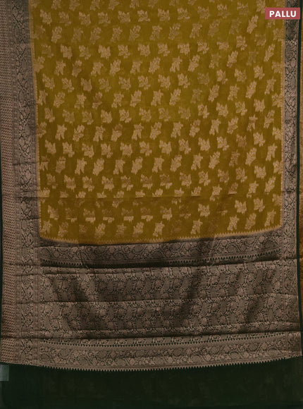 Semi chiniya silk saree mehendi green and bottle green with allover thread & zari woven buttas and woven border