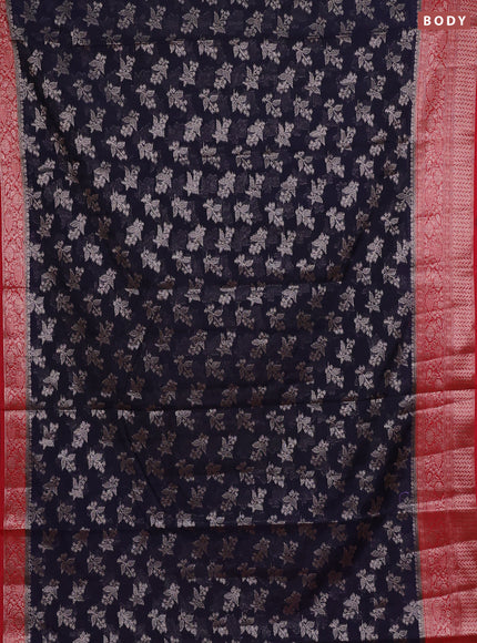 Semi chiniya silk saree dark blue and red with allover thread & zari woven buttas and woven border