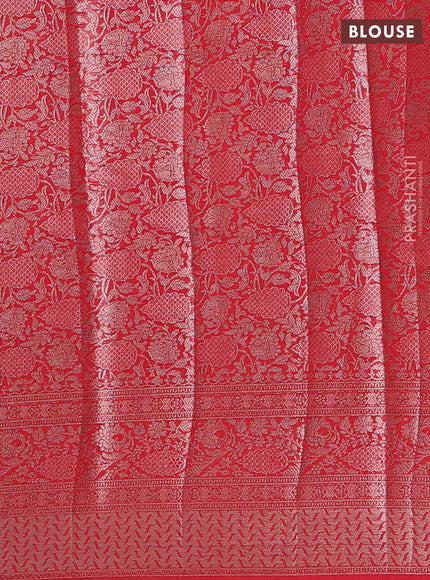 Semi chiniya silk saree dark blue and red with allover thread & zari woven buttas and woven border