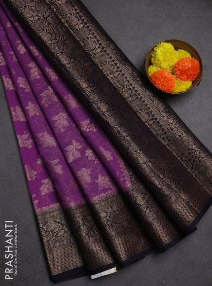 Semi chiniya silk saree dark lavender and navy blue with allover thread & zari woven buttas and woven border