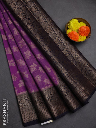 Semi chiniya silk saree dark lavender and navy blue with allover thread & zari woven buttas and woven border