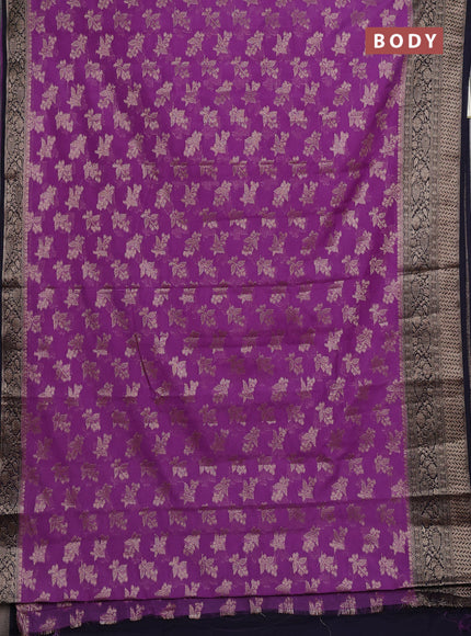 Semi chiniya silk saree dark lavender and navy blue with allover thread & zari woven buttas and woven border