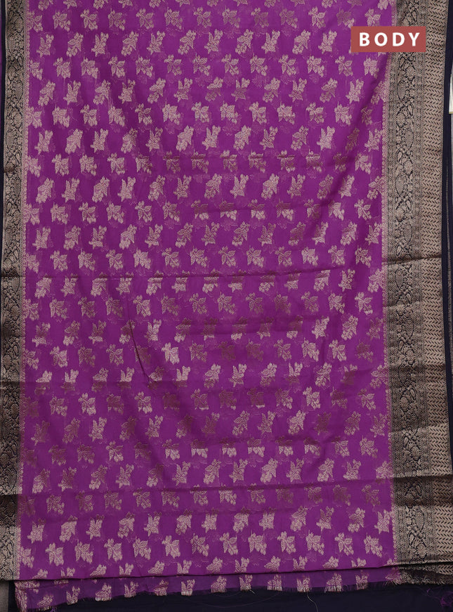 Semi chiniya silk saree dark lavender and navy blue with allover thread & zari woven buttas and woven border