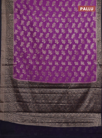 Semi chiniya silk saree dark lavender and navy blue with allover thread & zari woven buttas and woven border