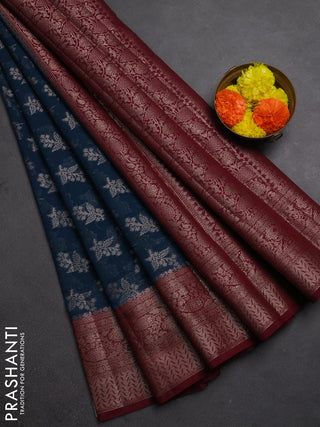 Semi chiniya silk saree peacock blue and wine shade with allover thread & zari woven buttas and woven border