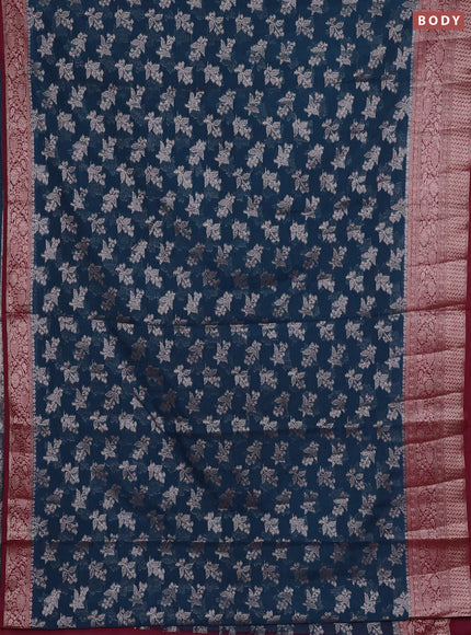 Semi chiniya silk saree peacock blue and wine shade with allover thread & zari woven buttas and woven border